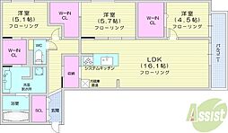 札幌市中央区南五条西11丁目マンション 2SLDKの間取図画像