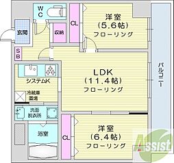 グレイスコート桑園 2LDKの間取図画像