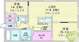 札幌市豊平区平岸二条1丁目マンション 2LDKの間取図画像
