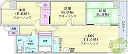 サンシャイン円山第10野村ビル 3LDKの間取図画像