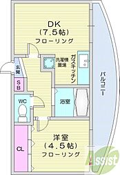 ヴィレッジ円山 1DKの間取図画像