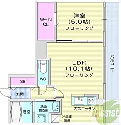 Lienマルヤマ 1LDKの間取図画像
