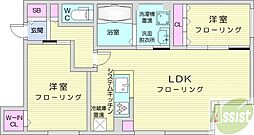 レジデンスシンメイ北円山 2LDKの間取図画像
