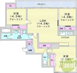 リビオ札幌時計台通り 3LDKの間取図画像