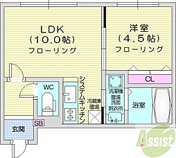 ピアソンS7W10 1LDKの間取図画像