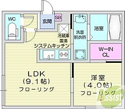 ブラン南円山 1LDKの間取図画像
