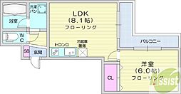 カピテーヌ円山 1LDKの間取図画像