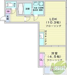 トレヴェンティ美術館西 1LDKの間取図画像