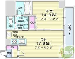 グレースコート円山北 1DKの間取図画像