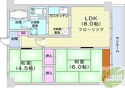 朝日ビルヂング朝日レジデンス 2DKの間取図画像
