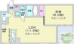 サムティタワーN26 1LDKの間取図画像