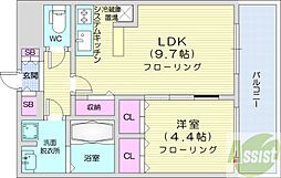 レガーロ美術館通 1LDKの間取図画像