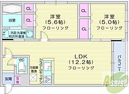 グランデユーク北円山 2LDKの間取図画像