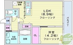 グランカーサ南6条 1LDKの間取図画像