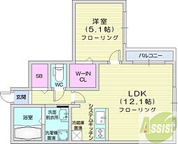 コローレサウスエイト 1LDKの間取図画像