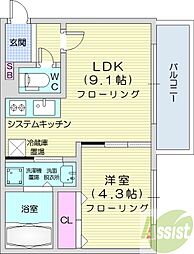 ロアジ南郷 1LDKの間取図画像