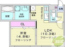グラスN21 1LDKの間取図画像
