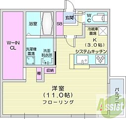 カレラ伏見 1Kの間取図画像