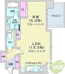 ラ・クラッセ札幌デュアルコート 1LDKの間取図画像