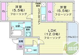 晃和レジデンス 2LDKの間取図画像