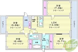 札幌市清田区北野一条2丁目マンション 4LDKの間取図画像