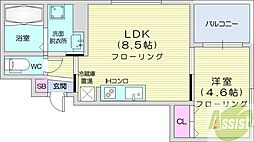 メゾン・ド・ヴィレ桑園 1LDKの間取図画像