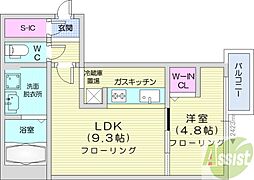 S-FORT北大前 1LDKの間取図画像