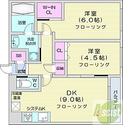 LiveCasa白石 2DKの間取図画像