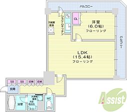 PRIMEURBAN札幌リバーフロント 1LDKの間取図画像