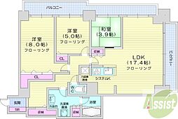 知事公館前タワーレジデンス 2LDKの間取図画像