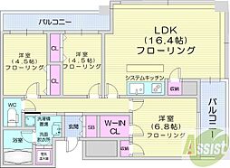 ラフィネタワー札幌南3条 3LDKの間取図画像