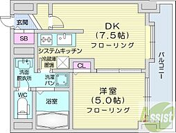 サンハイツ北大前 1DKの間取図画像