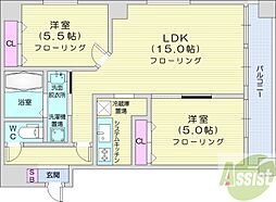 グランカーサ北3条 2LDKの間取図画像