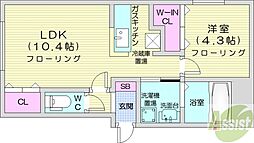 パレンテN18 1LDKの間取図画像