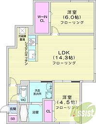 ラグランジュ東札幌 2LDKの間取図画像