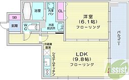 グランヴィルツザカビル 1LDKの間取図画像