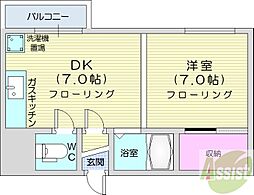 高栄パーク 1LDKの間取図画像