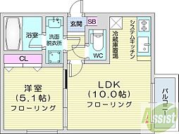 グランオルセー北大前 1LDKの間取図画像