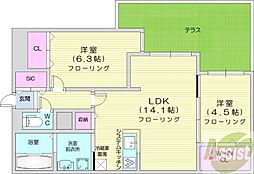 札幌市豊平区平岸五条13丁目マンション 2LDKの間取図画像