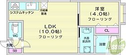 アークコート北大西3 1LDKの間取図画像