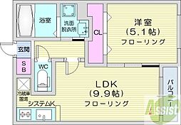 Atlantis Hassamu 1LDKの間取図画像