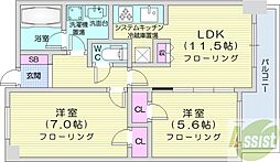 グレースコート北18条 2LDKの間取図画像