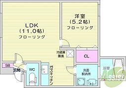 OS'オーズ桑園 1LDKの間取図画像