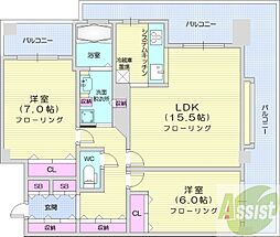 クリーンサッポロ医大西 2LDKの間取図画像