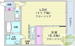 エステラ南3条館A 1LDKの間取図画像