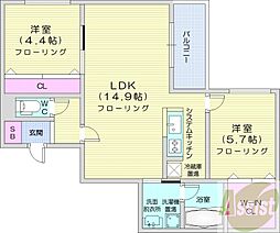 エンジェリックビレッジ南23条 2LDKの間取図画像