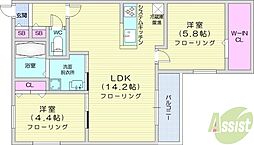 札幌市中央区南十三条西7丁目マンション 2LDKの間取図画像