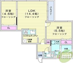 ブランシャールEK南郷通り18丁目 2LDKの間取図画像