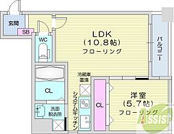 ドエル南円山 1LDKの間取図画像