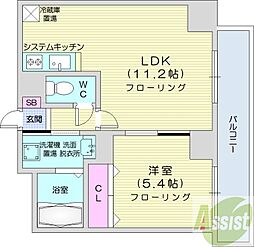 N6ウエスト11・M 1LDKの間取図画像